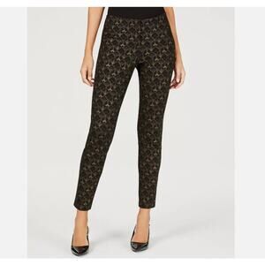 Alfani Pull-On Foil Print Skinny Leg Pant Mid Rise Geometric Gold Black Womens 8